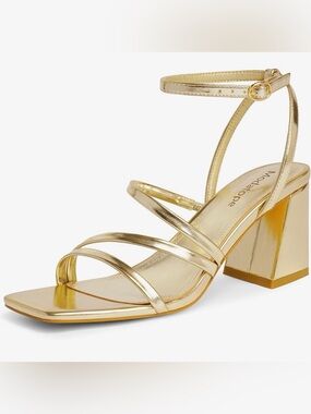 Gold Strappy Block Heel Sandal by